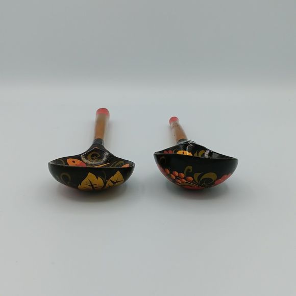 Vintage Khokhloma Russian Wooden Lacquer Hand Painted Spoons - Picture 6 of 7